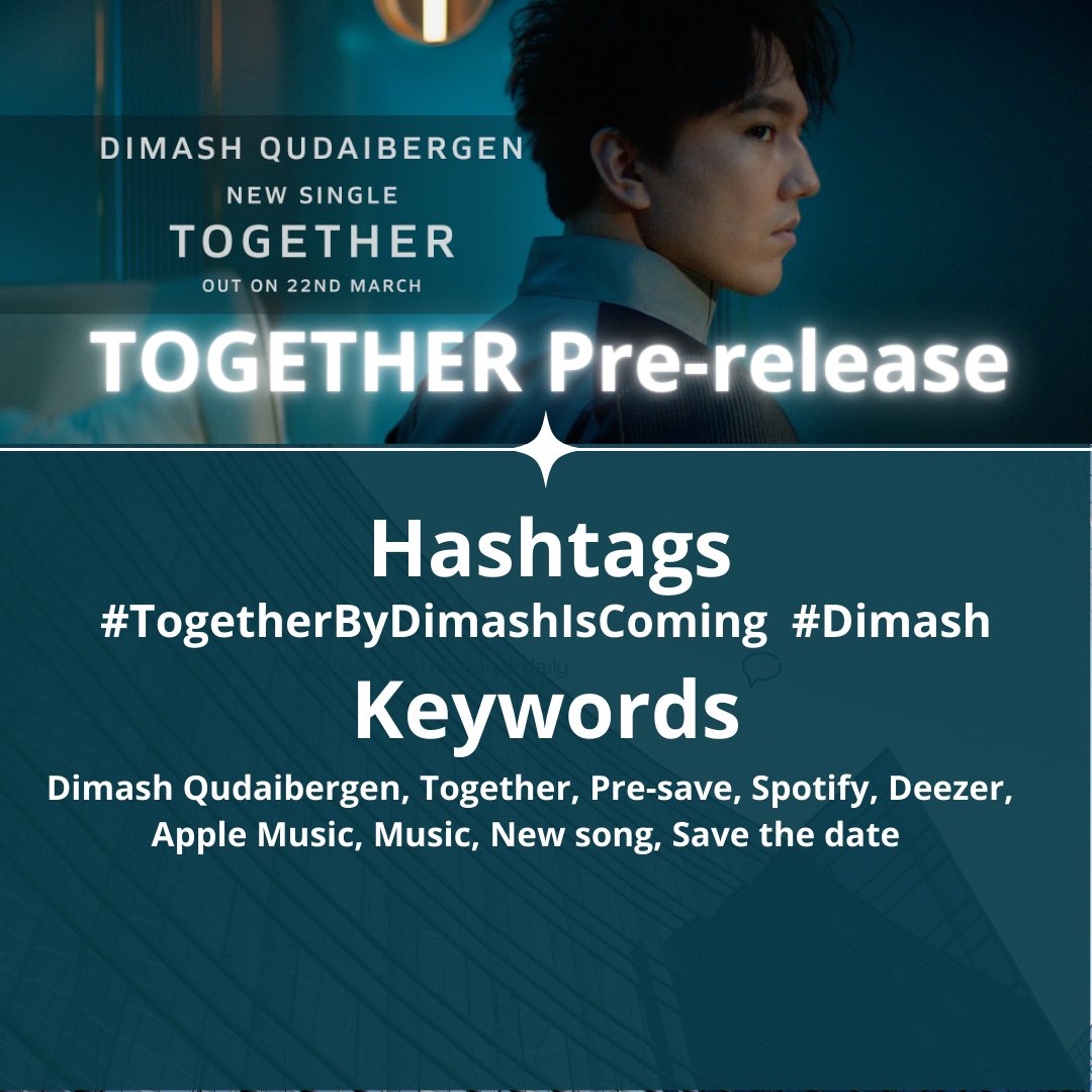 Dimash_Canada's tweet photo. Release of Dimash new song Together on Spotify, Deezer and Apple Music - March 22, 2023 at Midnight !
Here's some information to support !
#TogetherByDimashIsComing  #Dimash 
@dimash_official https://t.co/IoQFWn5pdW