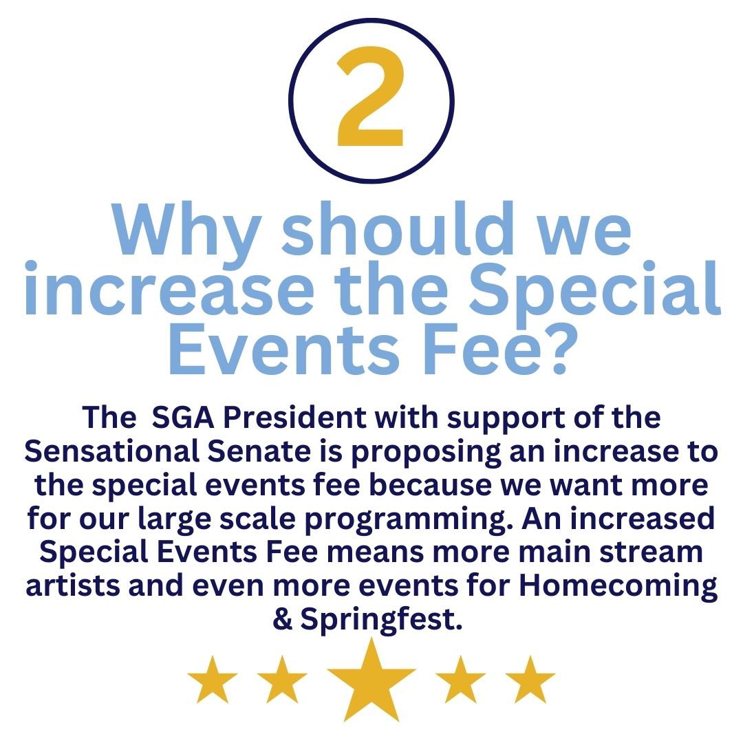 SUBRSGA's tweet photo. Hey Jags, here’s everything you need to know about the student assessed special events fee. On Friday, March 24 from 8am-5Pm vote “YES” it increase the fee to continue bringing you all top notch experiences 
.
.
.
.
.
#SUELECTIONS #wearesouthern  #sensationalsenate #thisisit 💙💛 https://t.co/xFEtNsfBic