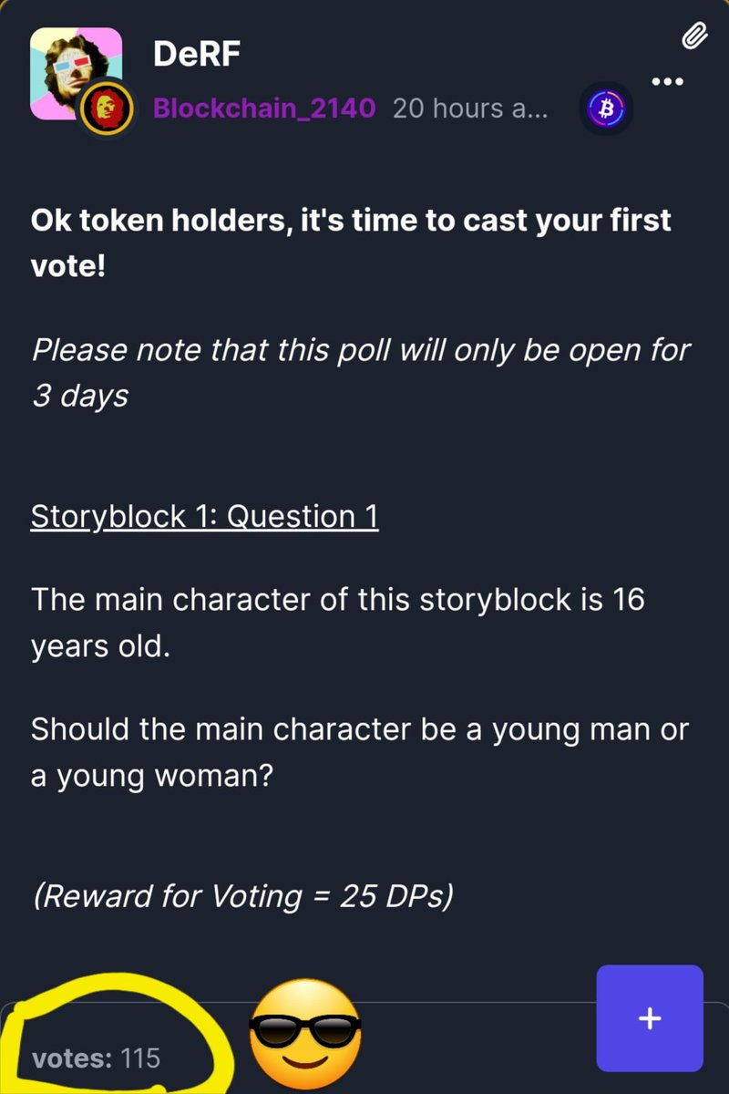 Hakit639's tweet photo. 115 votes and counting in less than 24h! DeRF Token holders know how to get it done 👊
#dscvr1 #ICPeople #Resistance https://t.co/UqHIqDKusj
