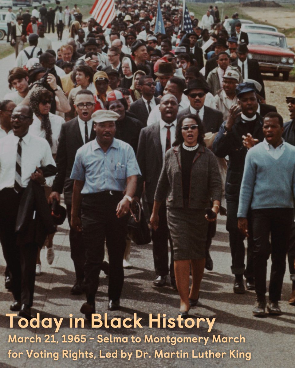 MamaFoundation's tweet photo. 58 years ago today, Dr. Martin Luther King and other civil rights organizers led a federally sanctioned 54 mile march from Selma to Montgomery to advocate for equal voting rights for African Americans!
#MLK #BlackHistory #TodayInHistory #SelmaMarch #MartinLutherKingJr https://t.co/iaLLRUMZAR