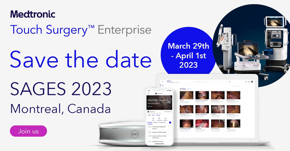 Save the date!
Touch Surgery™ Enterprise &amp; Hugo™ robotic-assisted surgery will be together for an integrated experience of how we’re unlocking the power of surgical video while making minimally invasive surgery made possible.

Visit us at booth #401 #SAGES2023 📅