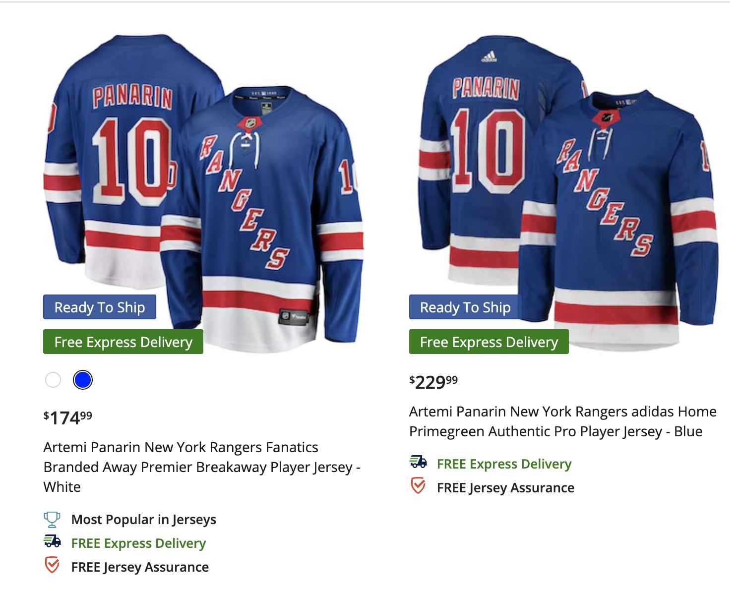 Artemi Panarin New York Rangers Men's Adidas Authentic Hockey