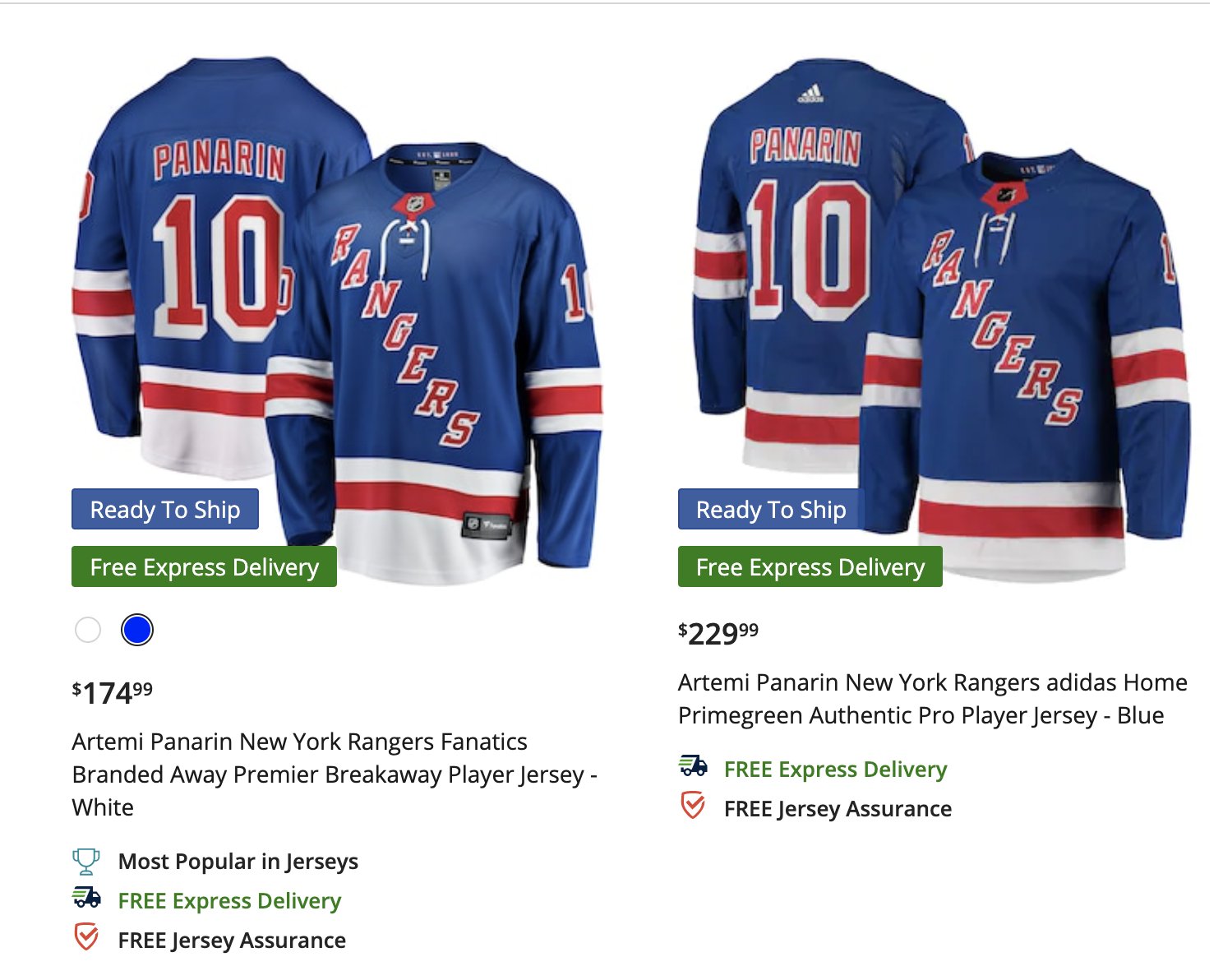 Artemi Panarin NY Rangers Blue Adidas Jersey