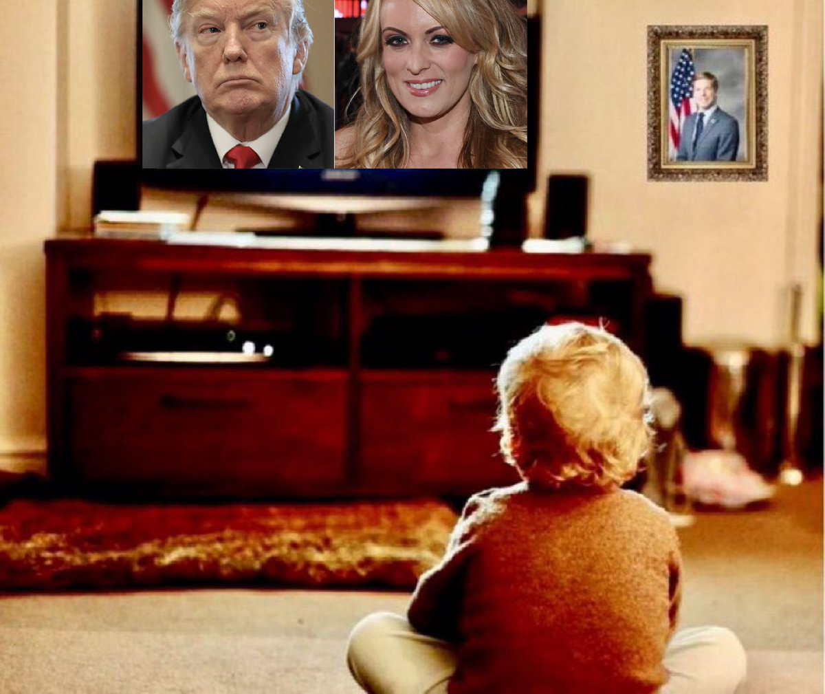 HollyBriden's tweet photo. Our son has been glued to the TV for days. He isn’t eating or sleeping and just sits there crying and repeating, “Save us Stormy. Save us.”   😢🙏🏼 #TrumpArrest https://t.co/ptPWH8m0IU