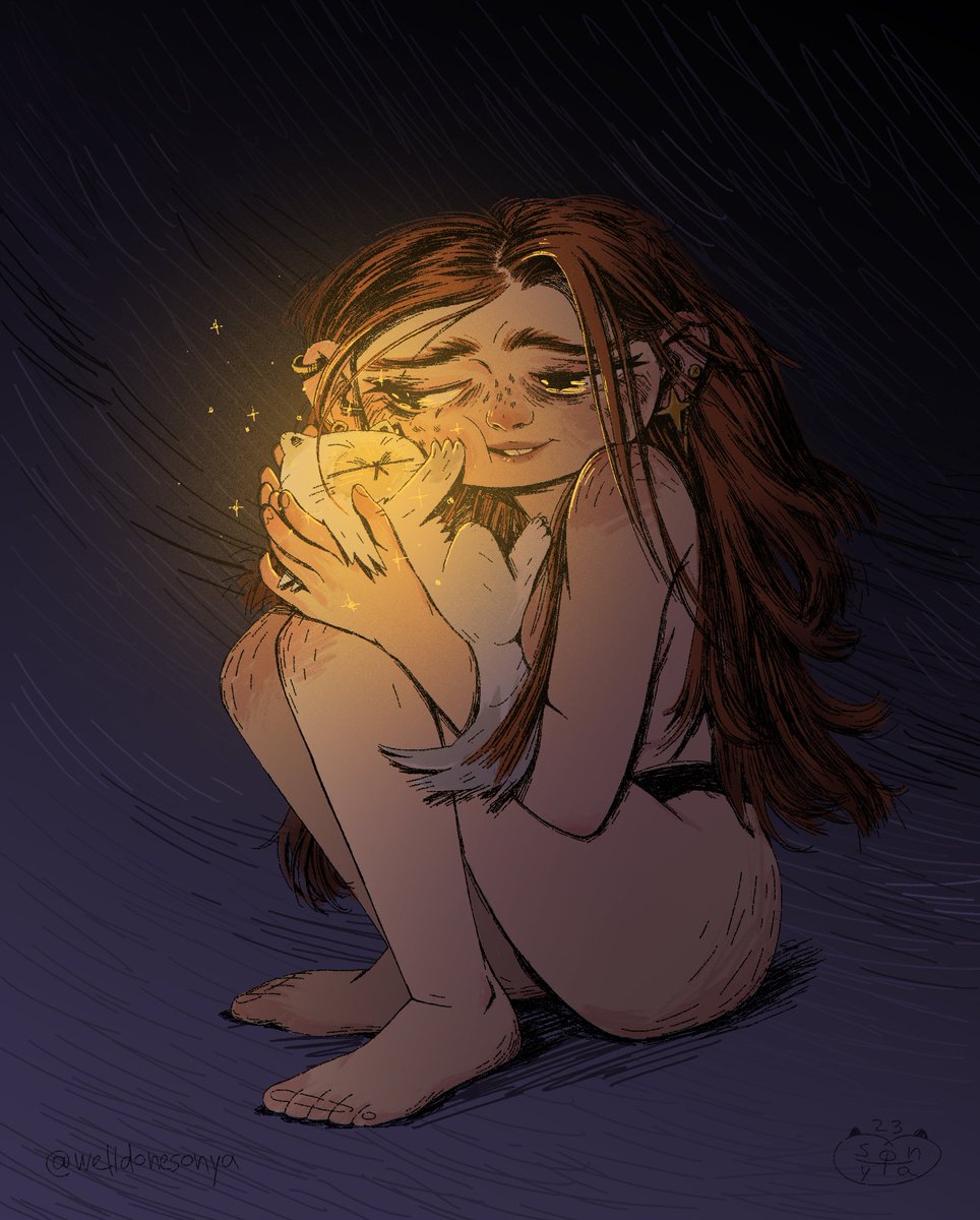 WelldoneSonya's tweet photo. My soul, my heart, my love for you is far greater than the distance between us. The day will come when I will nuzzle into your soft curly belly, which smells like dust and electricity. And then you'll sneeze on me and lick my forehead. I will be the happiest.
#illustration #cat https://t.co/siyBWdAv98