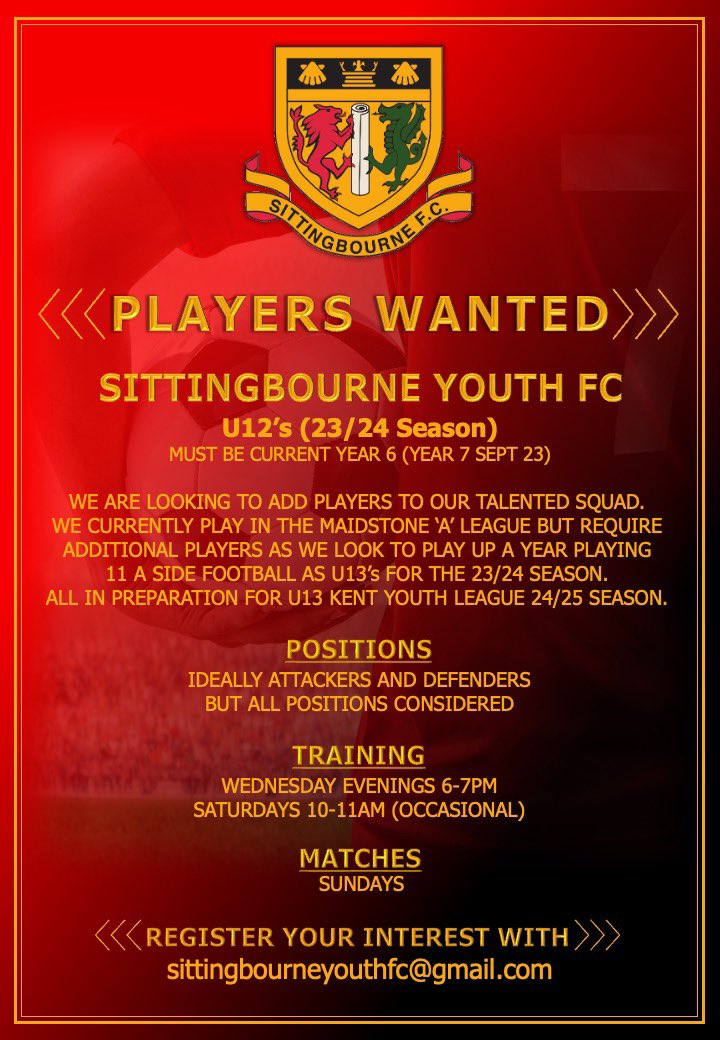 SittingbourneFC's tweet photo. Get in touch if interested 🔴⚫️ https://t.co/mEQCBrKi6j
