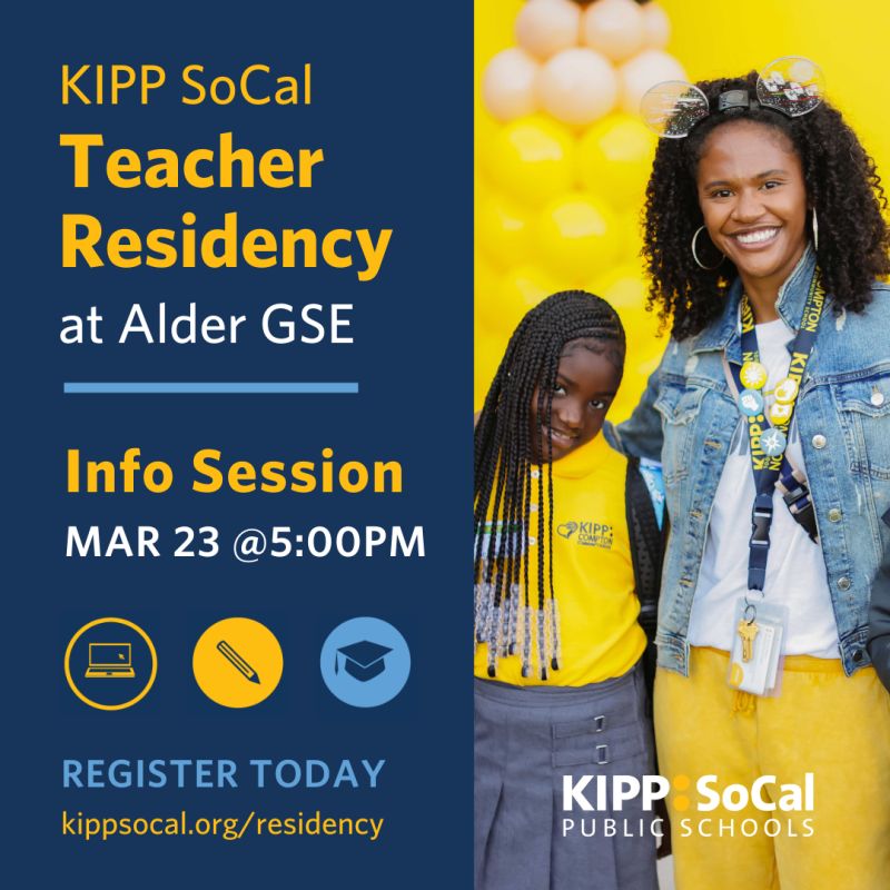 KIPPSoCal's tweet photo. Our final deadline for KIPP SoCal's Teacher Residency Program is March 24 🎓 Register for our last info session about this amazing program for anyone who wants great teacher training while earning a credential and masters degree in just one year! 

#professionaldevelopment https://t.co/YrLL1Y8tbP