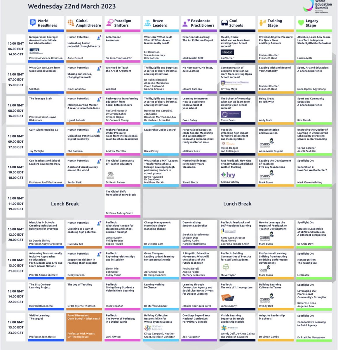 Check out 👀 this line up for tomorrow ⁦<a href="/osirisedu/">Osiris Educational</a>⁩ ⁦<a href="/AnneMarieDuguid/">Anne-Marie Duguid FCCT</a>⁩ <a href="/WorldEdSummit/">WES Legacy</a>⁩ very honoured to be hosting 11am - 3pm 🕒 GMT on the paradigm shifters stage. See you there I hope ready to put your questions to our esteemed speakers 🙌🏻 💬