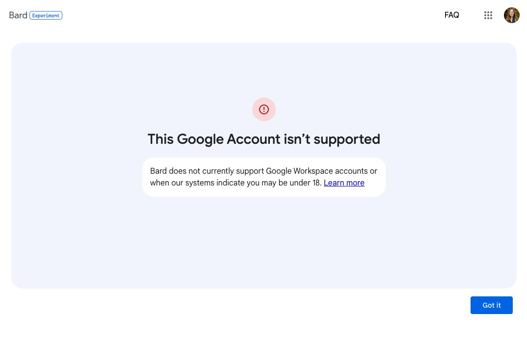No Google Bard access for us with higher-ed Google edu domain?