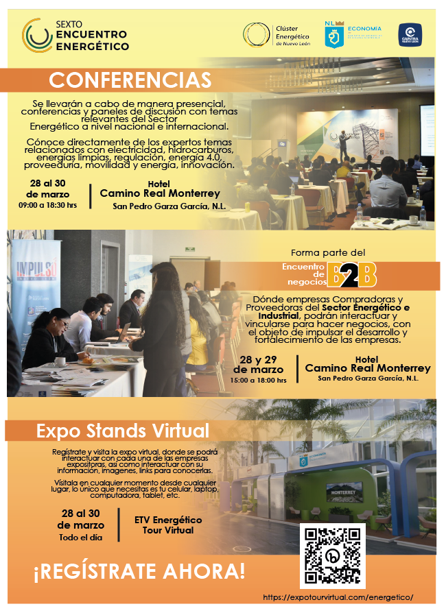 ClusterEner_NL's tweet photo. ¡Conoce el programa de conferencias y se parte de nuestro próximo evento Sexto Encuentro Energético!
Del 28 al 30 de marzo 2023 | Regístrate ahora: https://t.co/l9V9Wo9VTS

Descarga el programa aquí:
https://t.co/aKD8KBVV0q https://t.co/u4juC4Niep