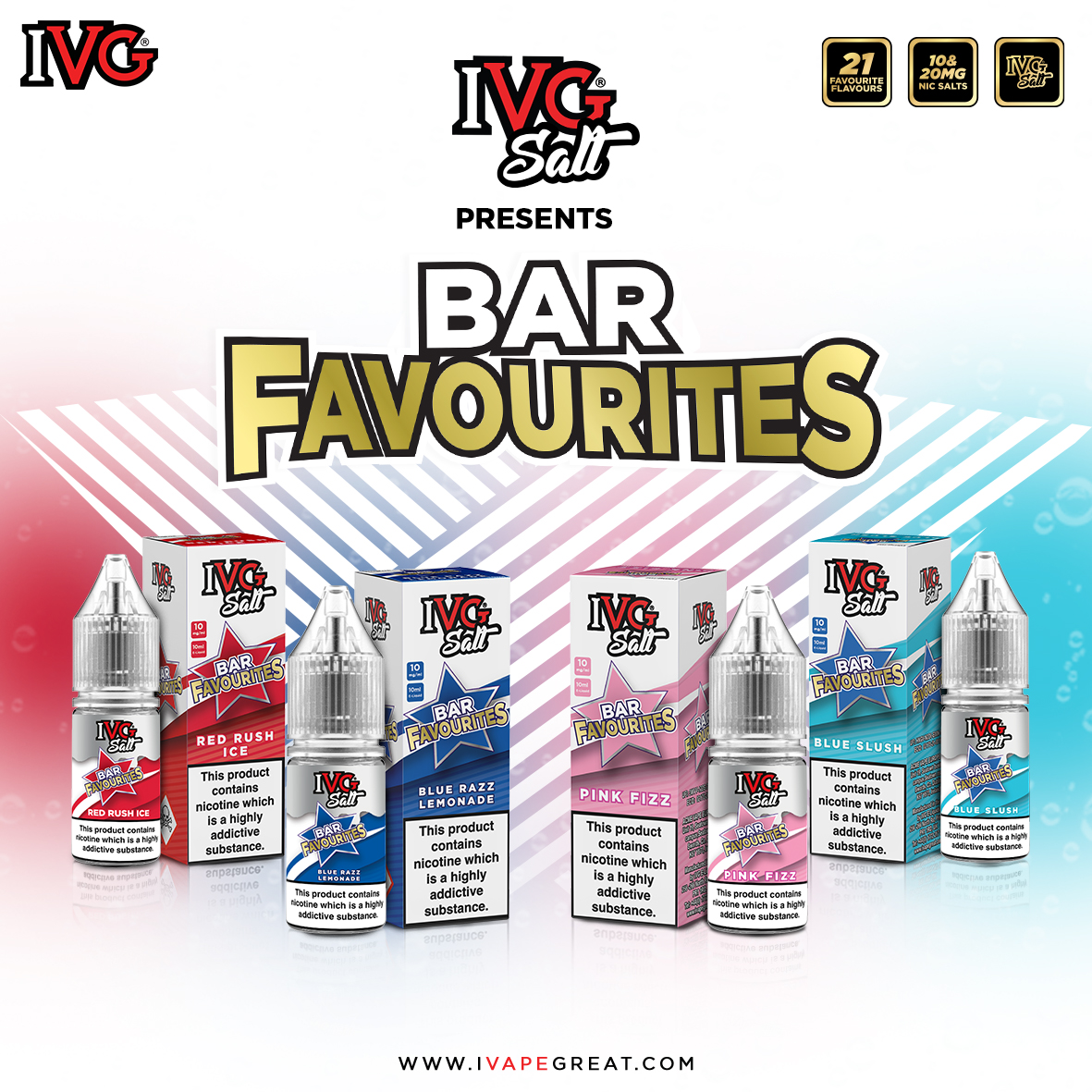 ivgeliquids's tweet photo. Have you tried any of these? 🤩
Our #IVGSalt Bar Favourites features 4 incredible beverage-inspired flavours.
From fresh Red Rush Ice to sweet Pink Fizz.

#ivapegreat #IVGeliquid #nicsalt #quitsmoking https://t.co/Qm5BQviKWQ