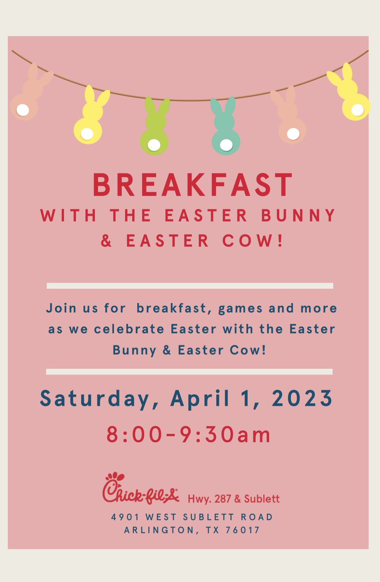 cfasublett's tweet photo. Join us Saturday, April 1st from 8-9:30 for some fun with the Easter Bunny &amp; Easter Cow! 🐰❤️🐮 https://t.co/ZxCM45XTpZ