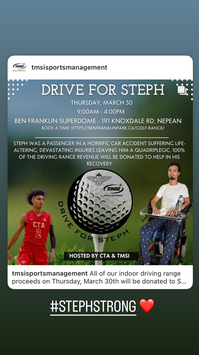 All of our indoor driving range proceeds on Thursday, March 30th will be donated to Steph. ❤️ Please come out to the Superdome at Ben Franklin Park and practice your swing in support of an amazing young man! #StephStrong