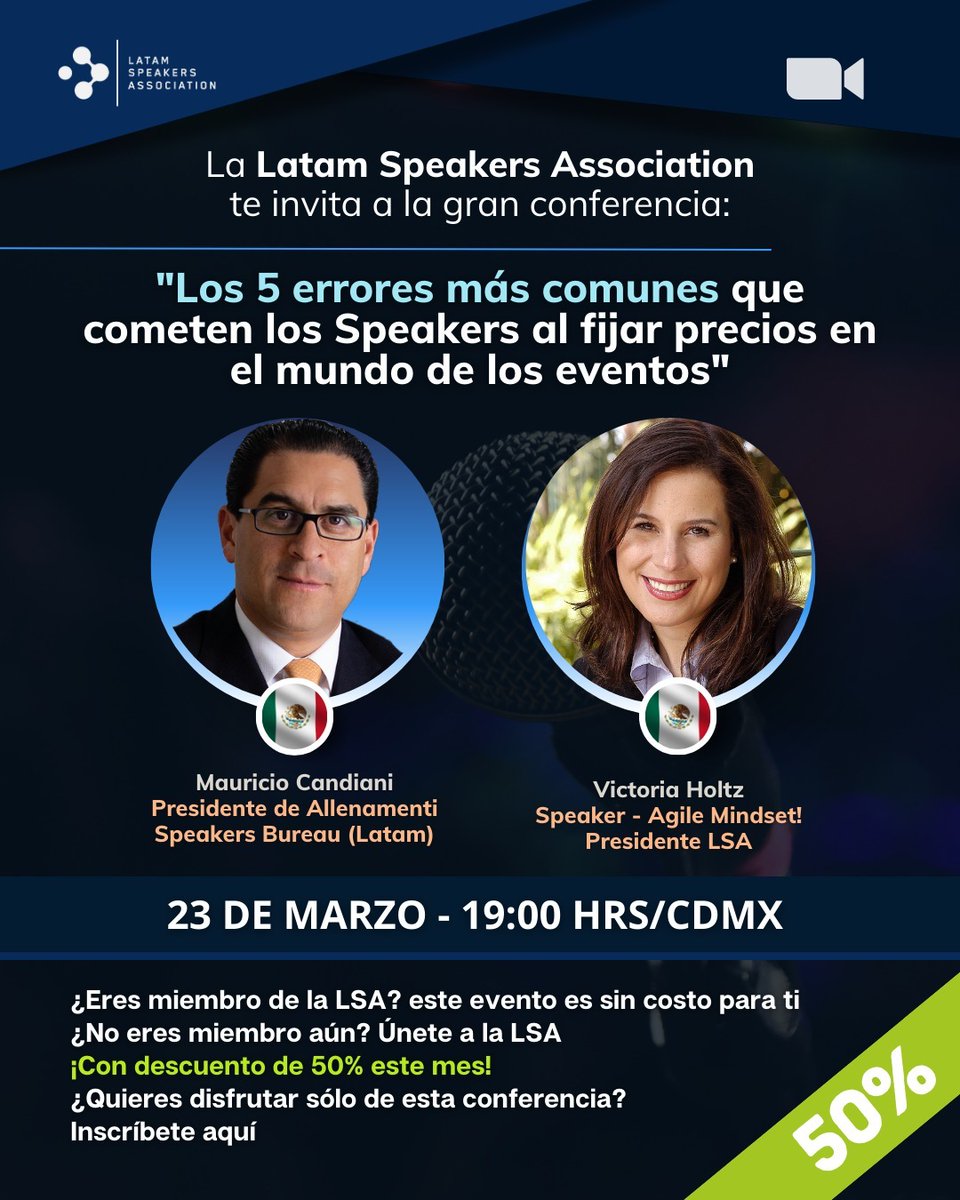 Allenamenti's tweet photo. Los 5 errores más comunes al fijar #precios para las #conferencias será el tema de la próxima sesión de #LSA, #EnDigital.
Un contenido para los #conferencistas profesionales que aspiran a ser masters en este #negocio.
📆 Marzo/23, 7pm CDMX. +Info: https://t.co/lyxgz66RZf https://t.co/m526Ph1bUP