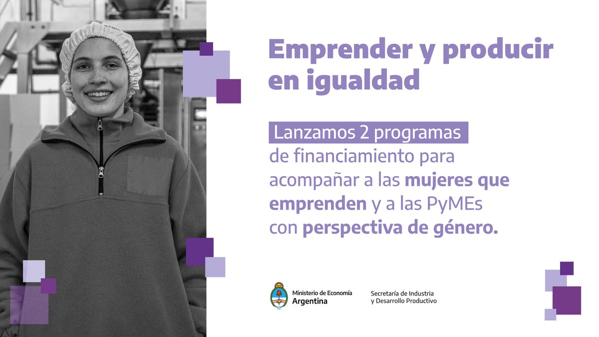 produccion_arg's tweet photo. TRABAJAMOS PARA ALCANZAR MÁS IGUALDAD EN LA PRODUCCIÓN 👩‍🏭

Con estos dos programas de financiamiento acompañamos a las mujeres que emprenden y a las PyMEs con enfoque de género para que puedan crecer y consolidar sus proyectos.

Conocé más en este hilo👇 https://t.co/nAZI0i64cs