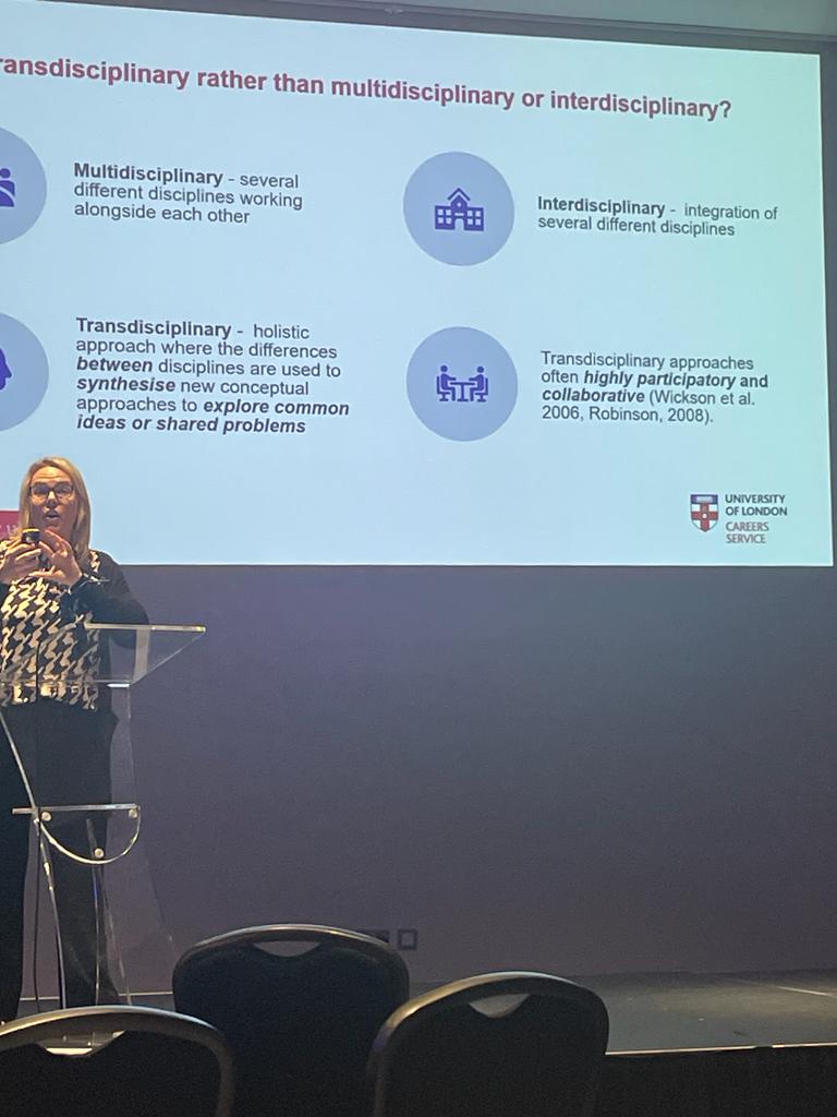 dsiggers's tweet photo. #AGCASHOS23 important insights into the value of transdisciplinary approaches and their employability value, as opposed to interdisciplinary or multidisciplinary approaches https://t.co/OjC6fZBYoW
