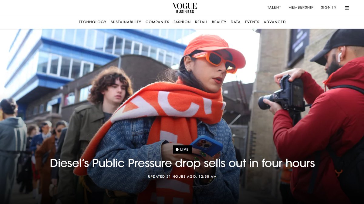 Yoooooo @DIESEL x @jointhepressure made it into Vogue. Another step forward for the SAMA ecosystem 🫡 voguebusiness.com/live/the-vogue…