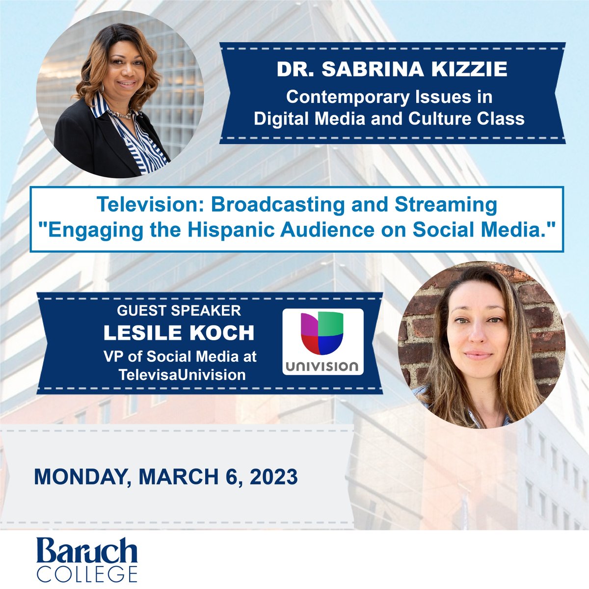 #ThankfulTuesday Thank you Lesile Koch, VP of Social Media at  @Univision for sharing your #socialmedia insights in my class at @BaruchCollege! Thanks to my amazing students #DigiBearcats  for your thoughtful questions and engaged discussion with Lesile.  #BaruchPride