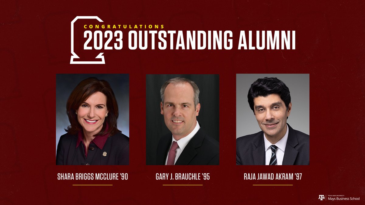 Congratulations to Shara Briggs McClure '90, Gary J. Brauchle '95, and Raja Jawad Akram '97 on receiving the 2023 Outstanding Alumni Award!