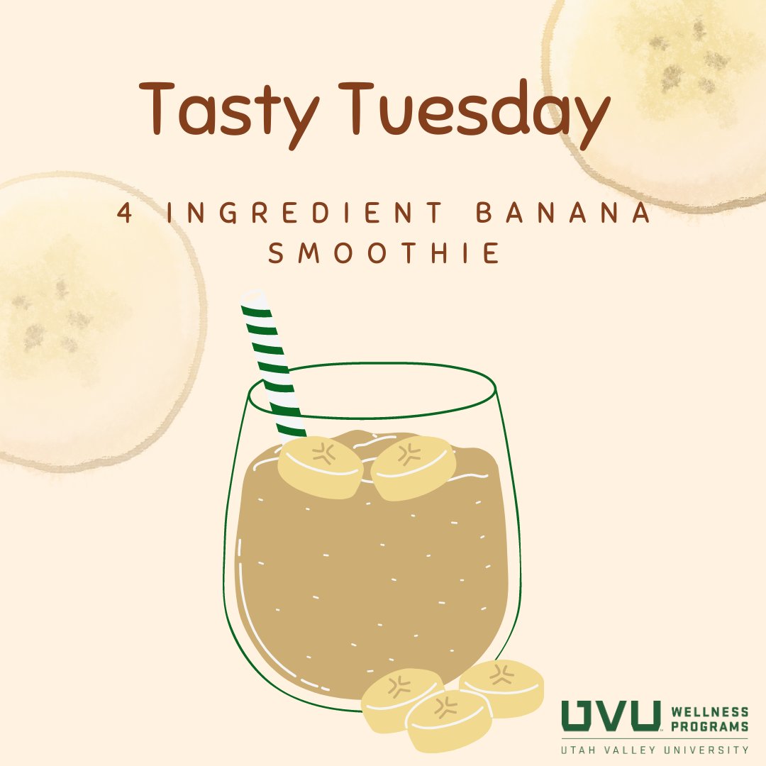 uvuwellness's tweet image. Happy Tasty Tuesday! Come enjoy a fresh banana smoothie at the Demo Kitchen at 11am! #WellnessPrograms #UVU #TastyTuesday #UVUWellnessPrograms