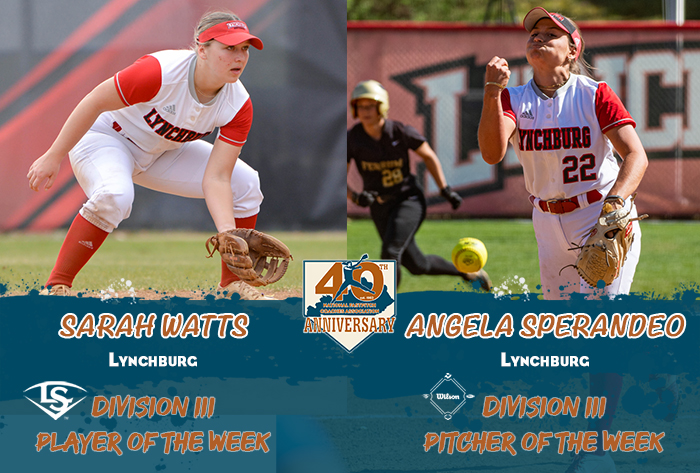 NFCA (@NFCAorg) on Twitter photo 2023-03-21 18:00:03 π₯ Sarah Watts & Angela Sperandeo give @lynchburg_sb sweep of D3 @sluggerFP Player & @wilsonballglove Pitcher of the Week honors! π bit.ly/3Jrvw5C π₯ Sarah Watts & Angela Sperandeo give @lynchburg_sb sweep of D3 @sluggerFP Player & @wilsonballglove Pitcher of the Week honors! π bit.ly/3Jrvw5C