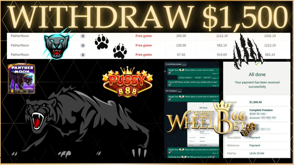 WheelBet66's tweet photo. ⭐️ WheelBet66 Aus  🌍
❤️ Congratulations To One Of Our Wheeler Who Successfully Withdrawn $ 1,500.00 Recently 🥶
🌼 Pussy888: Panther Moon  🥰
 ✈️ Try Them Out Now To Become The Next Winning Wheeler https://t.co/tGqqQP3hMf