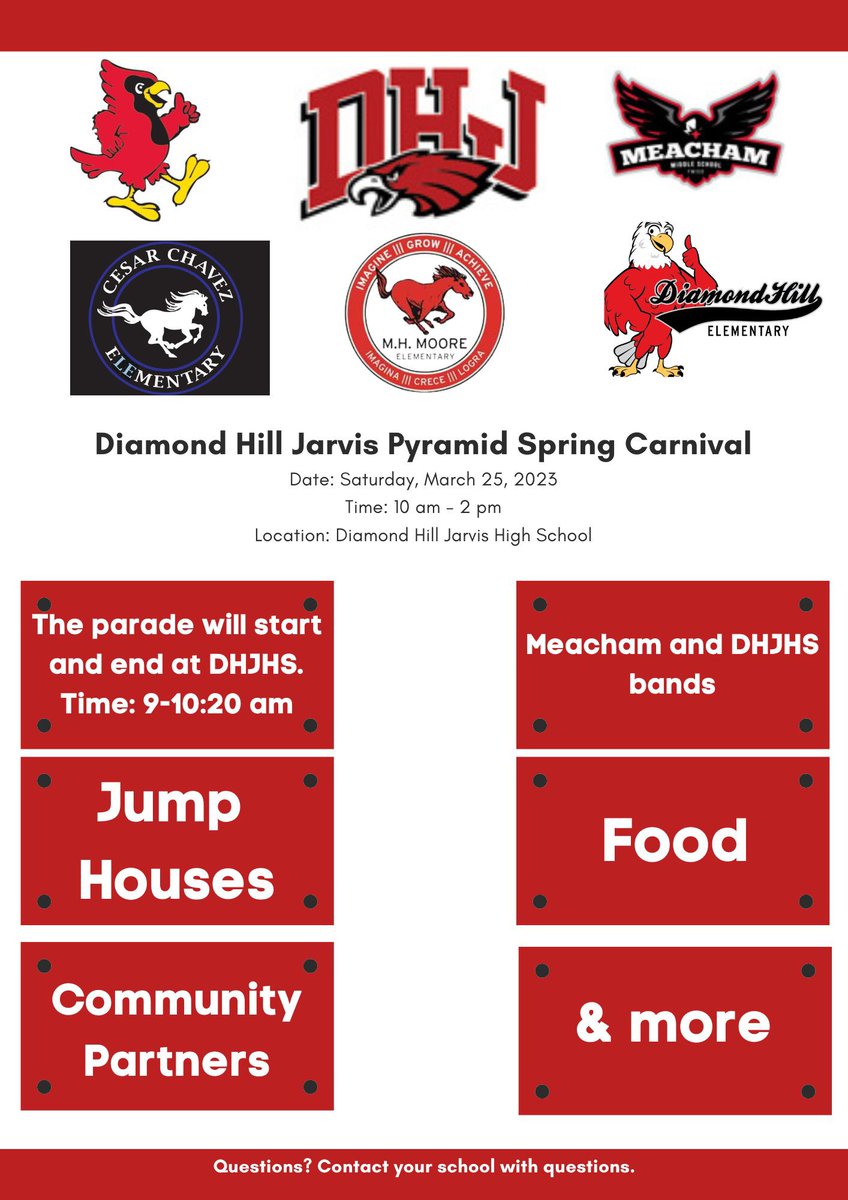 Join us for the Diamond Hill “Proud to be an Eagle Parade” and DHJ Pyramid Carnival this Saturday, March 25th! Parade kicks off at 9am. Carnival starts at 10am at <a href="/DHJEaglesFWISD/">Diamond Hill-Jarvis High School</a>. Hope to see you there!