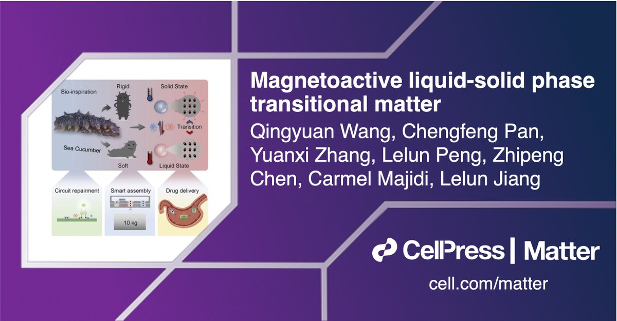 Matter_CP's tweet photo. Lelun Jiang and Carmel Majidi lead the development of magnetoactive materials that can reversibly switch between solid and liquid phase for #robotics applications in #MatterIssue45! @SoftMachinesLab @ChengfengPan
Check it out: https://t.co/rTvpBkxvcE https://t.co/mAh463Onw8