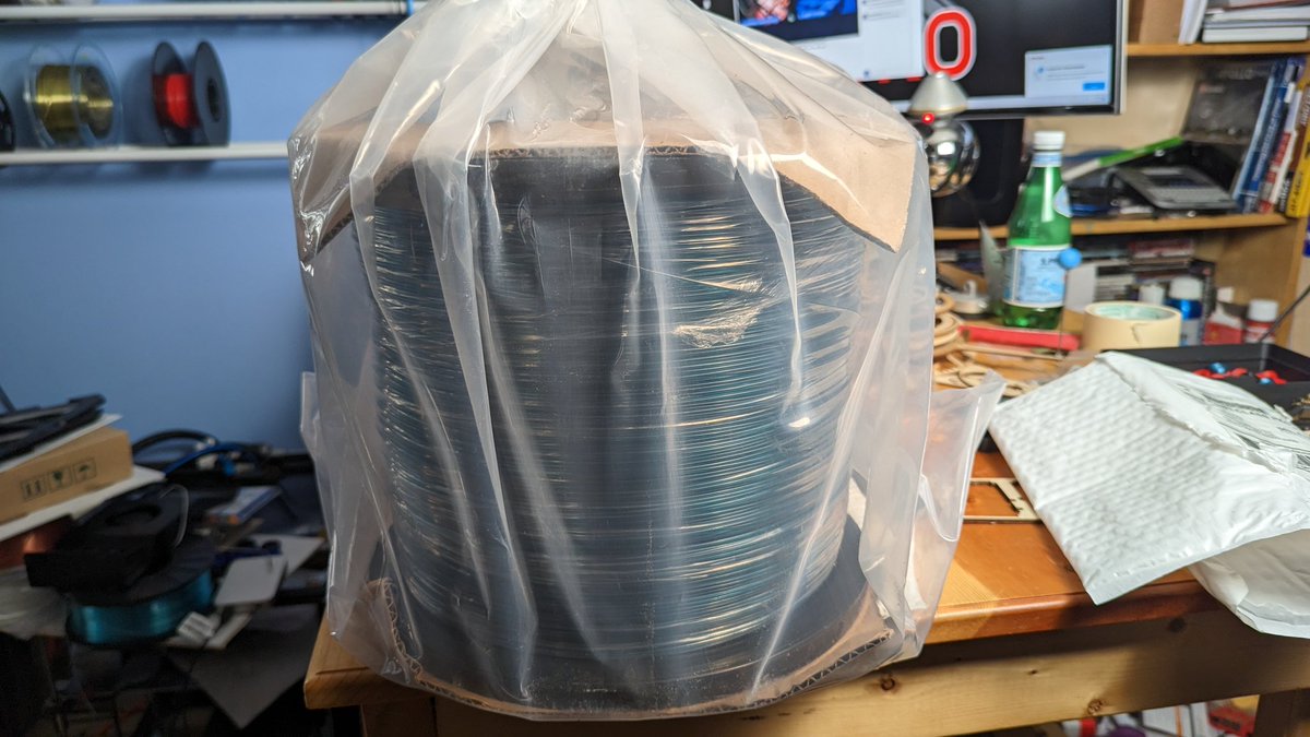 AstroPrinter's tweet image. New delivery 10kg spool of @IC3D_Printers Blue raspberry translucent RPETG. Ready for more @ToysForTots_USA toy printing. This will last about 1 month of 24/7 printing