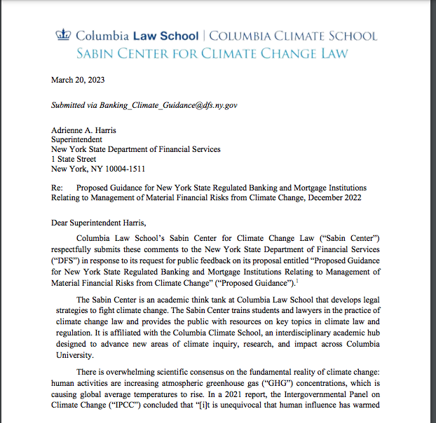 Sabin Center (@sabincenter) on Twitter photo 📢 💬 Yesterday, <a href="/SabinCenter/">Sabin Center</a> submitted comments on #NewYork State's Department of Financial Services' Proposed Guidance for NY state's regulated banking & mortgage institutions re: management of #climatechange-related financial risks: buff.ly/42uYgDl #climaterisk 📢 💬 Yesterday, <a href="/SabinCenter/">Sabin Center</a> submitted comments on #NewYork State's Department of Financial Services' Proposed Guidance for NY state's regulated banking & mortgage institutions re: management of #climatechange-related financial risks: buff.ly/42uYgDl #climaterisk