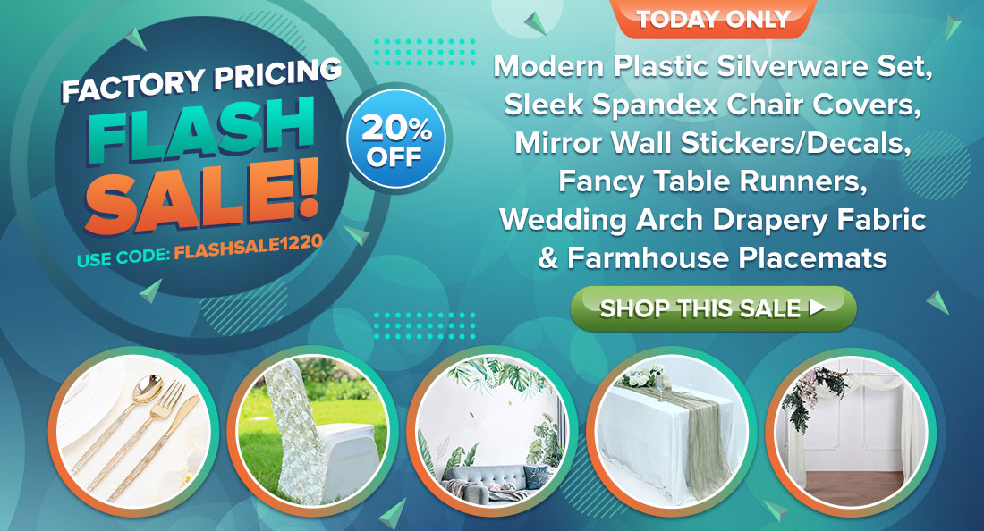 TableclothsF's tweet image. Don&apos;t miss out on our Factory Pricing Flash Sale! Save 20% on all your party essentials. From #tablelinens to #partydecor, we&apos;ve got you covered! Shop now before it&apos;s too late!

Use code: FLASHSALE1220 

Shop here: bit.ly/3JcwuUv
