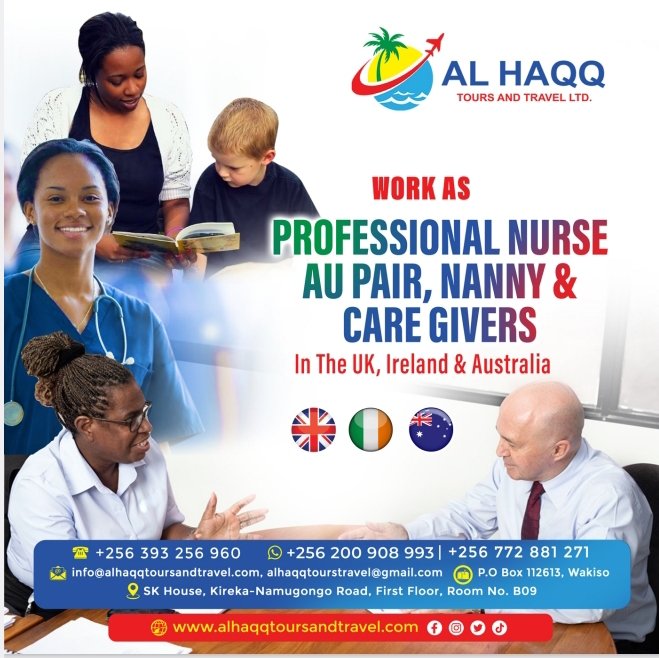 Alhaqqtours's tweet photo. We are looking for professional Nurses, Nannies and Aupairs to work in UK, Ireland and Australia.
For more information visit our offices near you or our website
@alhaqqtoursandtravel.com https://t.co/zvqNpG5QxM