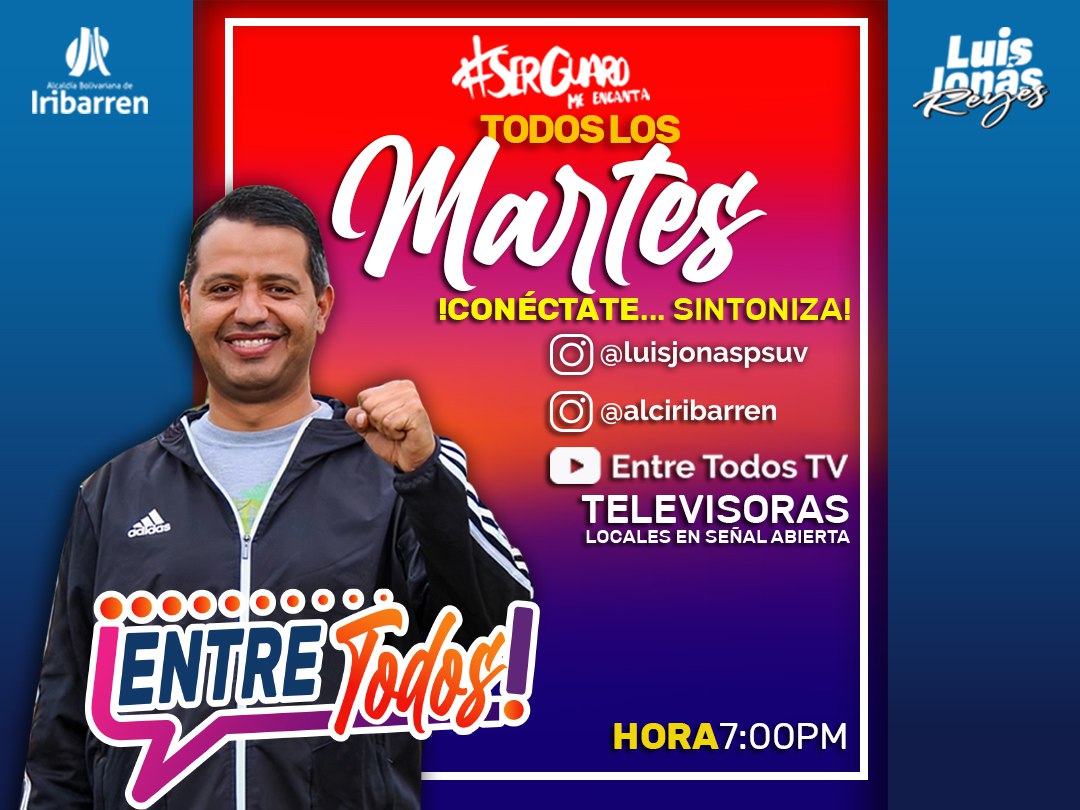 👀📺HOY NO TE PIERDAS👀📺 la  2da Edición del programa multimedio #EntreTodos  con el Alcalde de #Iribarren @LuisJonasReyes a las 7:00PM ❤️

#NoticiasPositivasDeVerdad #FelizMartes #Barquisimeto #OrgullososDeSerGuaros  #MaduroGolpeaALosCorruptos