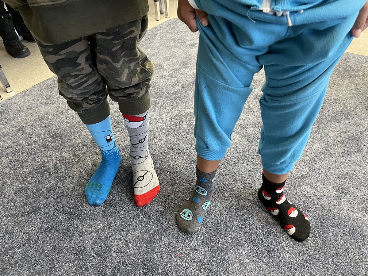 When you show up wearing the same socks as your friend! #rockyoursocks #WorldDownsSyndromeDay <a href="/TapleytownHWDSB/">Tapleytown Public School</a>