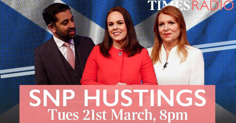 Do tune in for the @TimesRadio SNP Leadership hustings live at 8pm from Edinburgh hosted by the brilliant @AasmahMir. You can watch it live on You Tube here m.youtube.com/watch?v=HHqfbD…