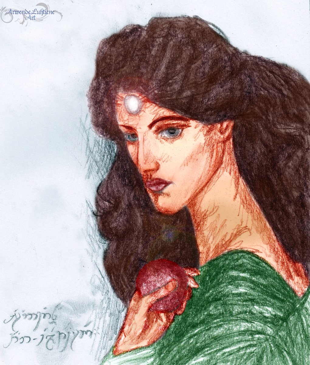 ✨♀️#Tolkien Women series - #Erendis Tar-Elestirnë for #WomensHistoryMonth: 2018 digitally colourized version of a 2016 graphite study of #JaneMorris's 'Properpine' by #Rossetti. #Feminism #UnfinishedTales #TolkienArt #Preraphaelism #ErendisDeservedBetter #SheIsBadassAF