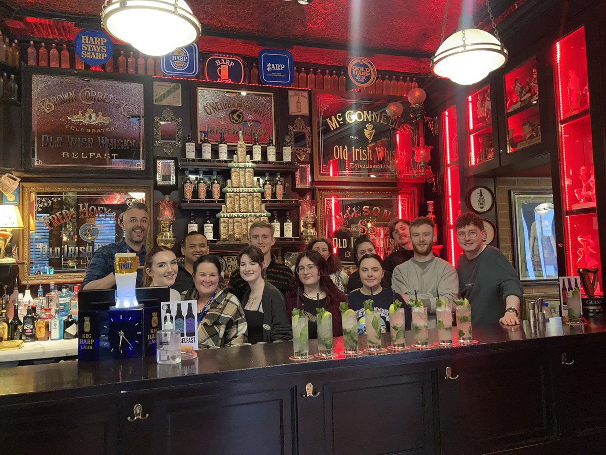 mmcccabe's tweet photo. What an amazing two days we have had @HarpBarBelfast on our first #getintohospitality course. We welcome these fabulous new recruits to our wonderful industry @HospUlster @DestinationCQ @e3_belfastmet @bfastmet https://t.co/lagdaniwLR