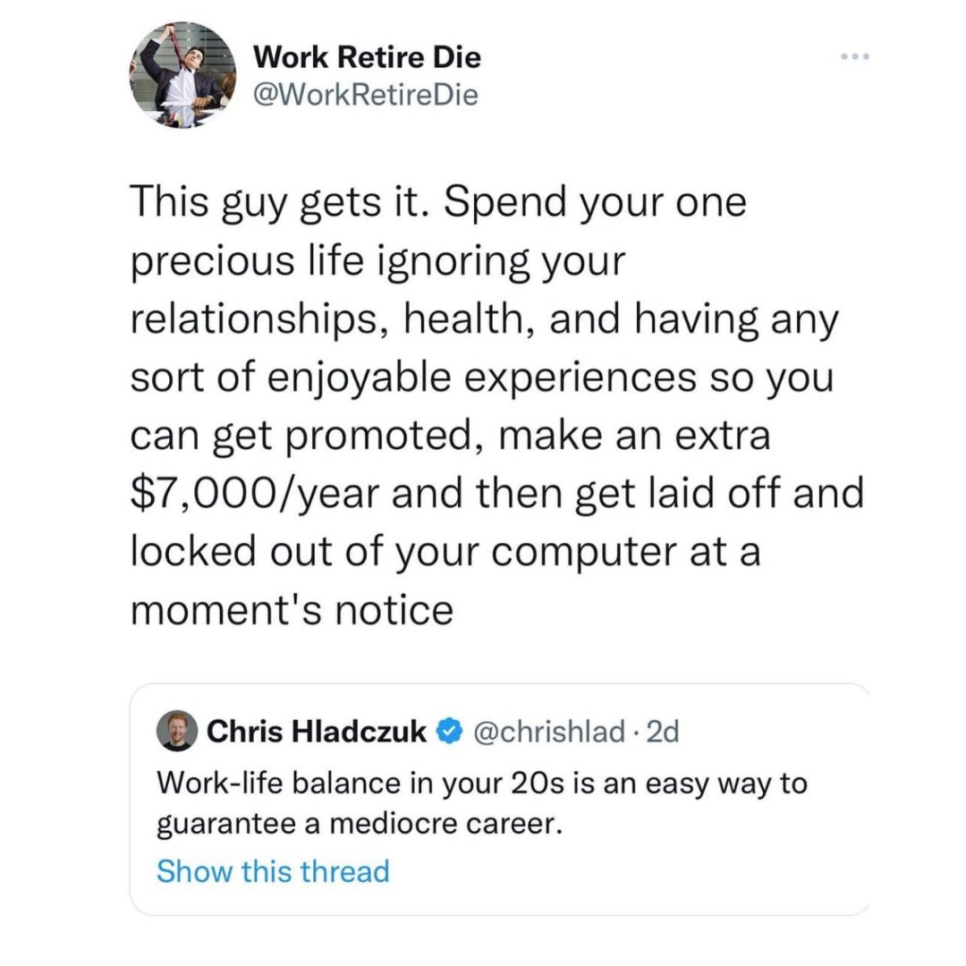 No, but seriously- what are your thoughts on this?

Are you team work-life balance or team grind-your-life-away? 
.
.
.
.

#fuckupnights #leadership #changemakers #husstleculture #workculture #employeewellbeing #makeworkhealth #business #authenticleadership