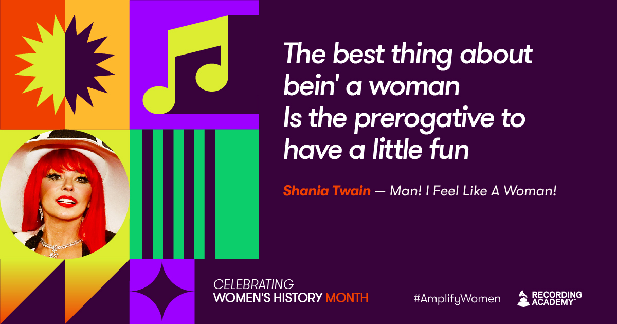 It's easy to have fun when <a href="/ShaniaTwain/">Shania Twain 💎💎💎</a> is on your #WomensHistoryMonth playlist. 🎧 #AmplifyWomen <a href="/LyricFind/">LyricFind</a>
