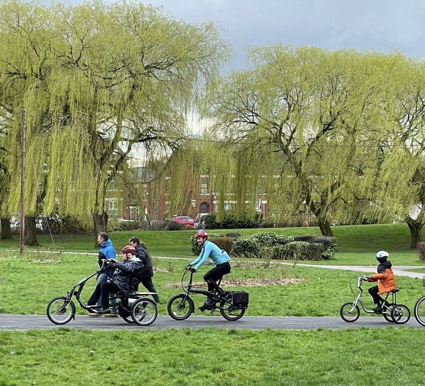 CllrJulieReid's tweet photo. @MCCGortonAHey @ManCityCouncil @FriendsDebdale well done to Doreen Grafton for getting @Wheels4all in Debdale Park. Great to meet @DameSarahStorey today and children from @CamberwellPark https://t.co/9M6XieDmqa