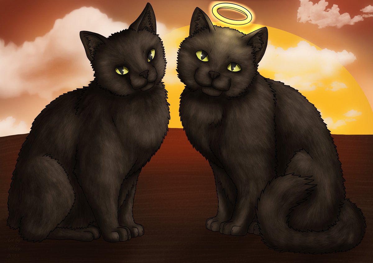 Two siblings in a sunset. <3 
#nationalblackcatday #NationalBlackCatAppreciationDay
#procreate #digitalartistry #digitalartists #digitalartwork #digitalartist #digitalart #cat #cats  #blackcats #cat #catart #catartist #kitty #kittyart #animalart #sunset #sunsetcat #tuxedocat