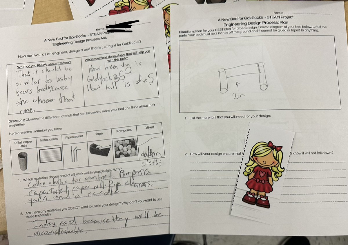 Lchami2's tweet photo. Makers space cart + STEAM = learning in 3rd grade! Design a bed for Goldilocks so she doesn’t need to use the 3 bears bed! @haycockcougar @FCPSSTEAM https://t.co/XAqfQnlaAG