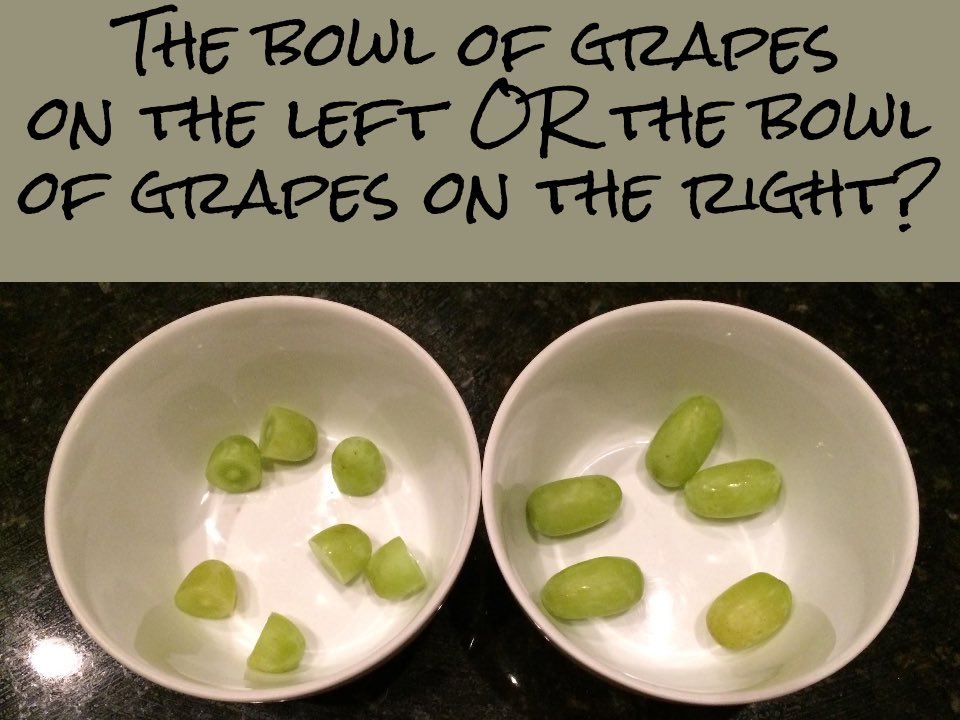 Thanks wouldyourathermath.com
Here’s what we said…
left:
J - 7 pieces are more than 5
M - saves time you can eat it faster
right:
S - there is more (5 vs 3 1/2)
L - if you cut them in half you would have 10 pieces