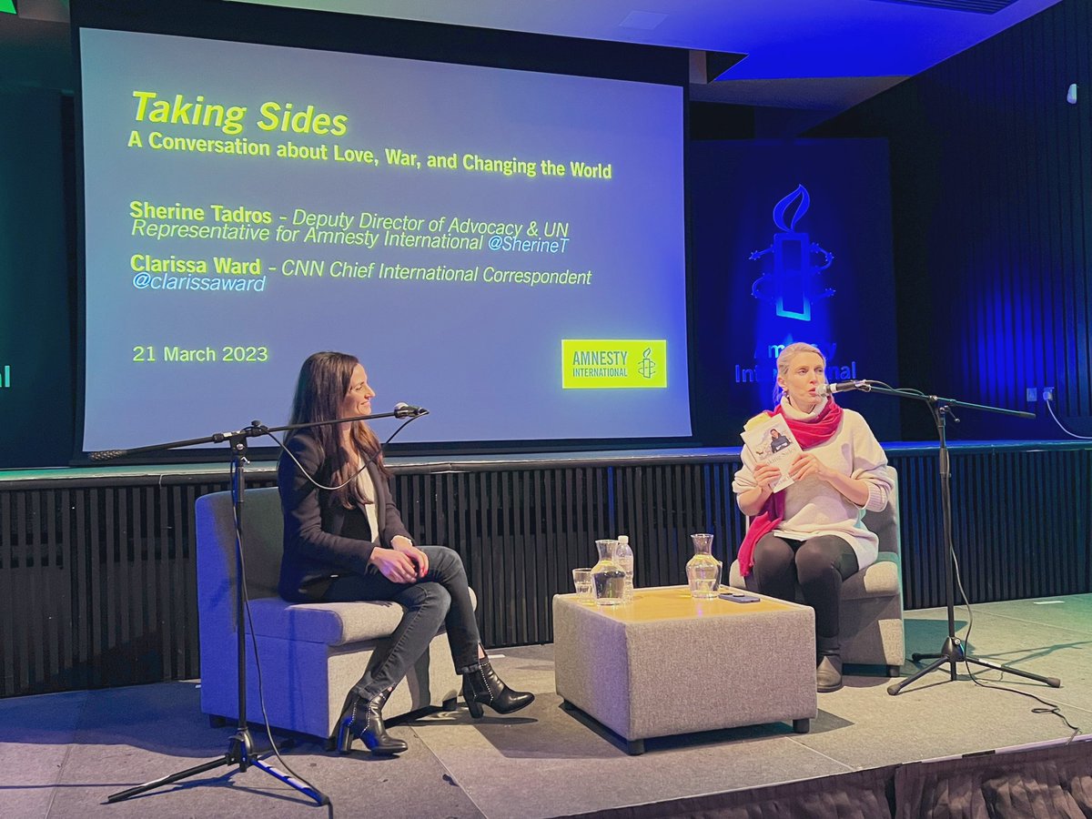 BishopAngaelos's tweet photo. Striking quotes at UK launch of @SherineT’s @TakingSidesMem with @ClarissaWard
“I felt I no longer wanted to just expose injustice, I wanted to fight it”
“Even if we don’t make things better, we stop them from getting worse”

A joy to witness this remarkable young woman’s journey https://t.co/LWaWDyIYuQ