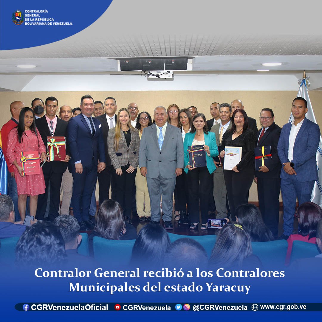 Como parte de lo establecido en la legislación venezolana, el Presidente del Poder Moral y Contralor General de la República, Elvis Amoroso, recibió a los 14 contralores municipales del  estado Yaracuy con motivo  de la entrega del Informe de Gestión correspondiente al año 2022.