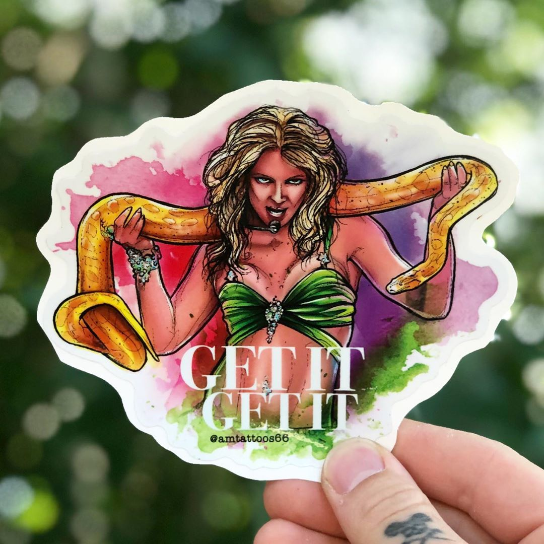 stickerbeatinc's tweet image. Look at this iconic Britney Spears sticker, capturing the legendary snake moment that defined pop history! @amtattoos66

#stickerbeat #stickers #sticker #stickerart #slaps #decals #illustration #stickerbomb #vinyl #digitalart #print #procreate #illustrator #Britneyspears