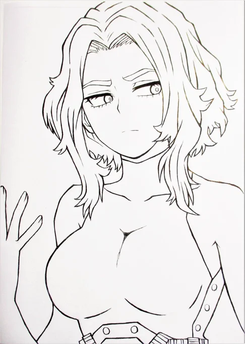 ヒロアカのレディ・ナガン(筒美 火伊那) の線画(ペン入れ)です🖋 後日、色塗り予定です😌 #ヒロアカ #レディ・ナガン #アナログ #イラスト #絵描きさんと繋がりたい #illustration