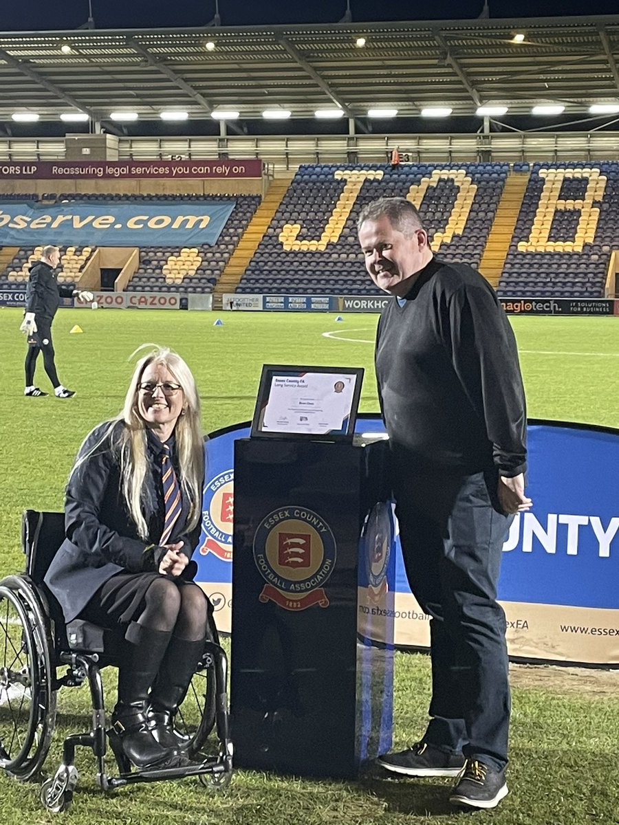 HWC_FC's tweet photo. Had the pleasure of accompanying Brian Elwis to the Essex Senior Cup Final tonight to witness him receive his award for long service presented by the Essex FA. Well deserved mate!
@EssexCountyFA @BCFAYL @echoleague #recognition #clubsecretary https://t.co/UVkVuyekoX