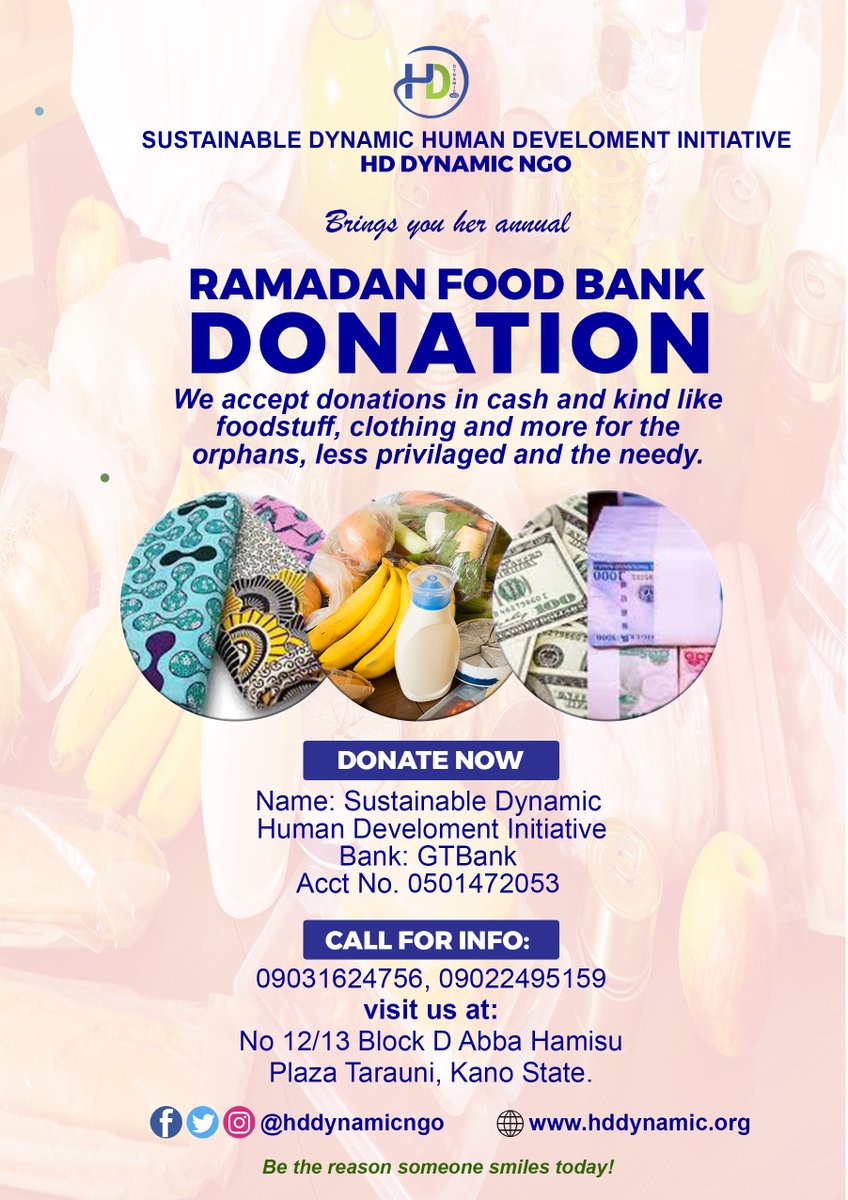BE THE REASON SOMEONE SMILES THIS RAMADAN SEASON!

The month of Ramadan is known to be a period of giving &amp; earning reward ( blessings). There are so many individuals, families &amp; homes that are suffering from poverty and lack, they barely manage to survive.
#ramadan2023
#fasting