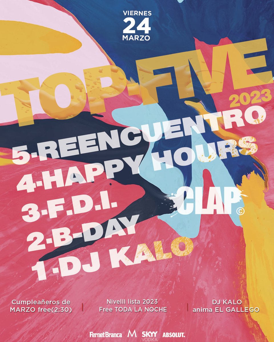 ClapDisco's tweet photo. a este XL hay que ponerle Todo
TOP·FIVE 2023  
#Viernes 24 
#CSaleClap https://t.co/4TvXLvSuQm
